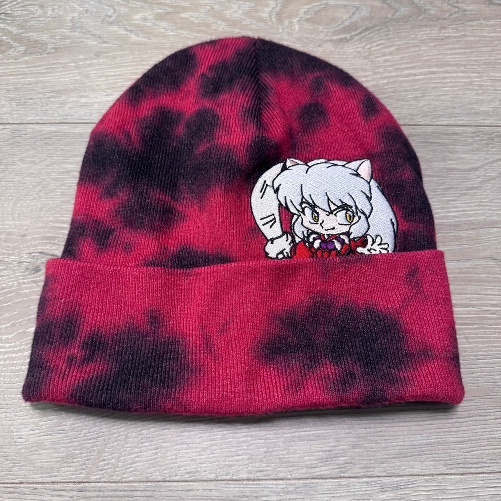 InuYasha Anime Red Black Tie Dye Beanie Hat Embroidered Chibi Character 2009